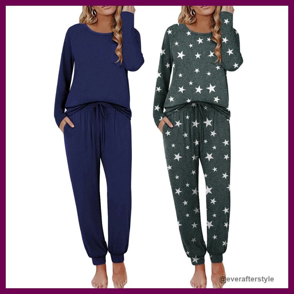 Cozy Long Sleeve Pajama Set Jogger Pants Lounge Wear Soft Comfortable Sleepwear